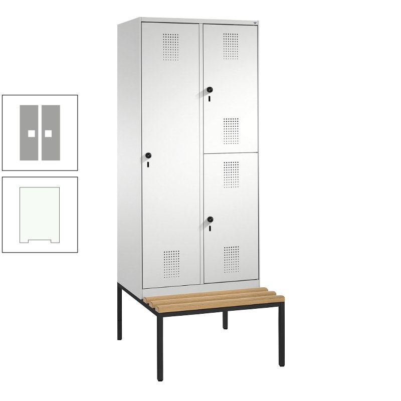 Garderobenschrank, Spind ein- und doppelstöckig Sitzbank, 2 Abteile, 3 Fächer, 2.090 x 800 x 500 mm (HxBxT), Front anthrazitgrau, Korpus anthrazitgrau