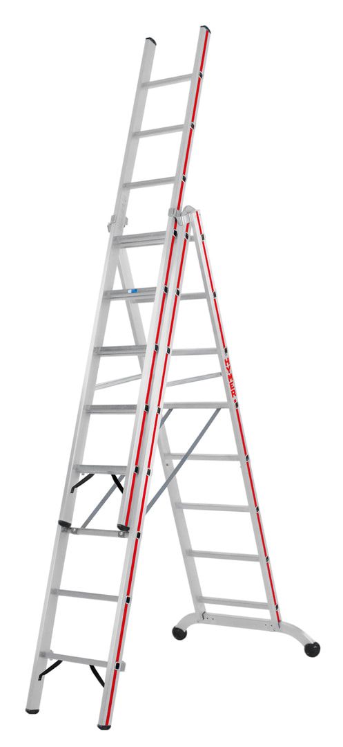 Aluminium-Allzweckleiter - dreiteilig - max. Länge 4.110 mm - gebogene Traverse - Aluleiter - Hymer