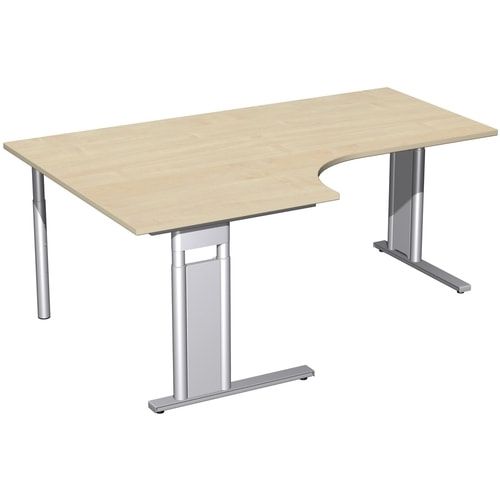 Eckschreibtisch, Eckteil 800 mm, links, Füße einseitig verkürzt, C-Fuß Pro, höhenverstellbar, 680-820 x 1.600 x 1.200 mm (HxBxT), Dekor Ahorn