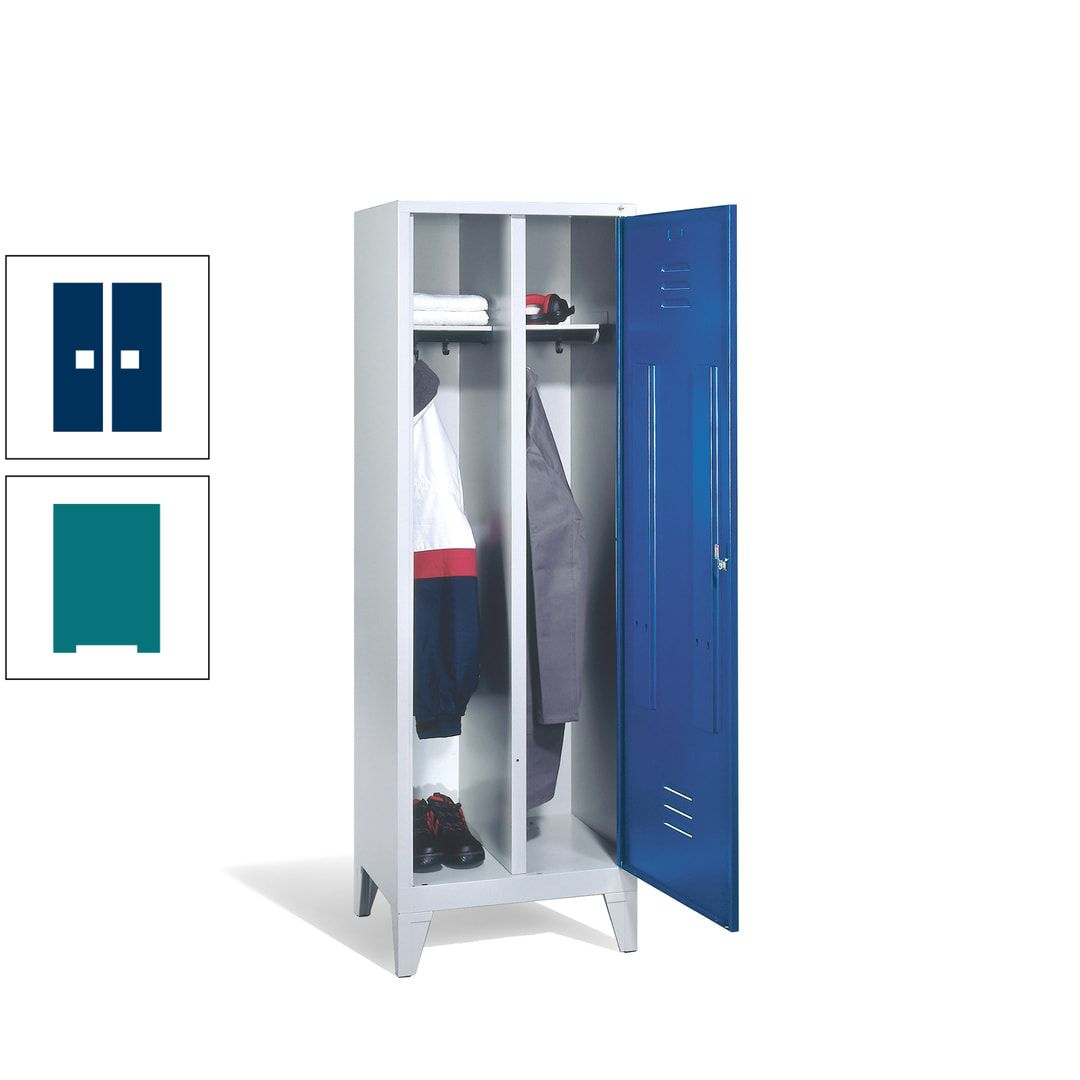 Doppel-Spind mit Großtür, Garderobenschrank mit Füßen, 2 Abteile a 300 mm, Korpus anthrazitgrau, Tür anthrazitgrau, 1.850 x 610 x 500 mm (HxBxT)