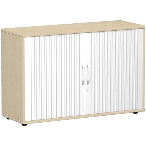 Querrollladenschrank,freistehend, 2 Ordnerhöhen, Schloss, 1 Fachboden 32 mm Raster, 798 x 1.200 x 425 mm(HxBxT), Rollladen silber, Korpusfarbe Onyx