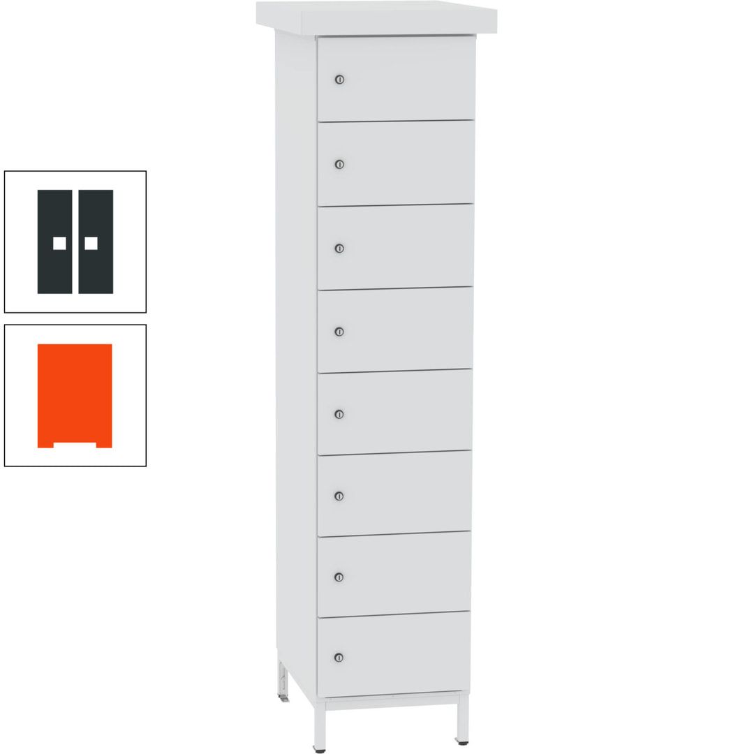 Akkuschrank, Batterieladeschrank, 8 Fächer, Schutzart IP54, Schuko, 1.855 x 400x 570 mm (HxBxT), Korpusfarbe anthrazitgrau, Frontfarbe anthrazitgrau