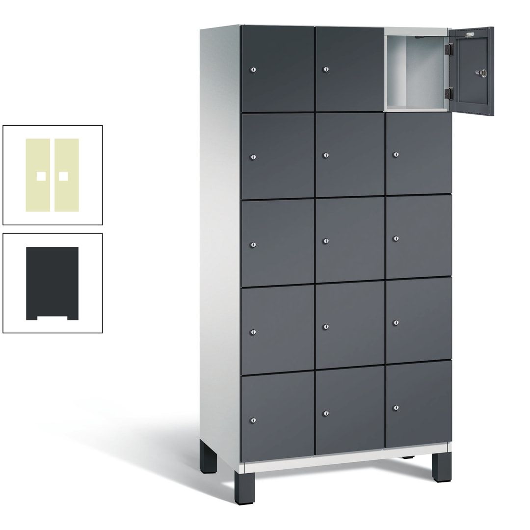 Fächerschrank, Stahlschrank, 15 Fächer, Türöffnungsbegrenzer, Füße, 1.980 x 900 x 525 mm (HxBxT), Korpus anthrazitgrau, Front anthrazitgrau