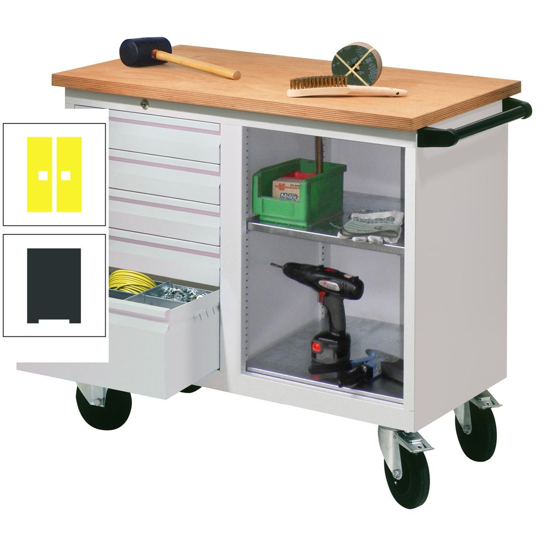 Mobile Werkbank - Werkstattwagen - 915 x 1.090 x 600 mm - 5 Schubladen und Ablagefach - anthrazitgrau