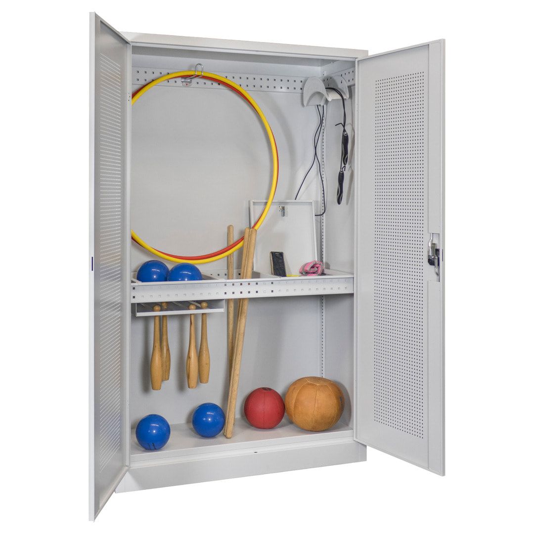 Sportschrank - Lochfeldtüren - Variante 1 - 1.950x1.200x500 mm (HxBxT) - anthrazitgrau