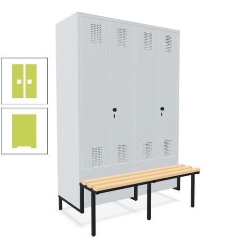 Doppel-Spind, Garderobenschrank, Buche Sitzbank integriert, 4 Abteile 300 mm, Korpus anthrazitgrau, Tür anthrazitgrau, 1.850 x 1.200 x 815 mm (HxBxT)