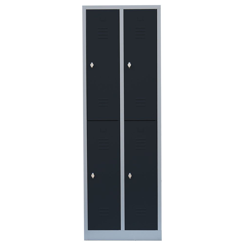 Garderobenschrank, Doppelstockspind, 2 Abteile, 4 Fächer, 1.800 x 600 x 500 mm (HxBxT), Stahl, Drehriegel, Korpus: lichtgrau, Front: anthrazitgrau