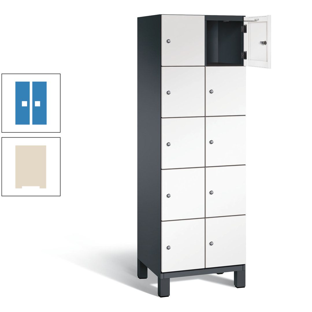Fächerschrank, Stahlschrank, 10 Fächer, Türöffnungsbegrenzer, Füße, 1.980 x 600 x 525 mm (HxBxT), Korpus anthrazitgrau, Front anthrazitgrau