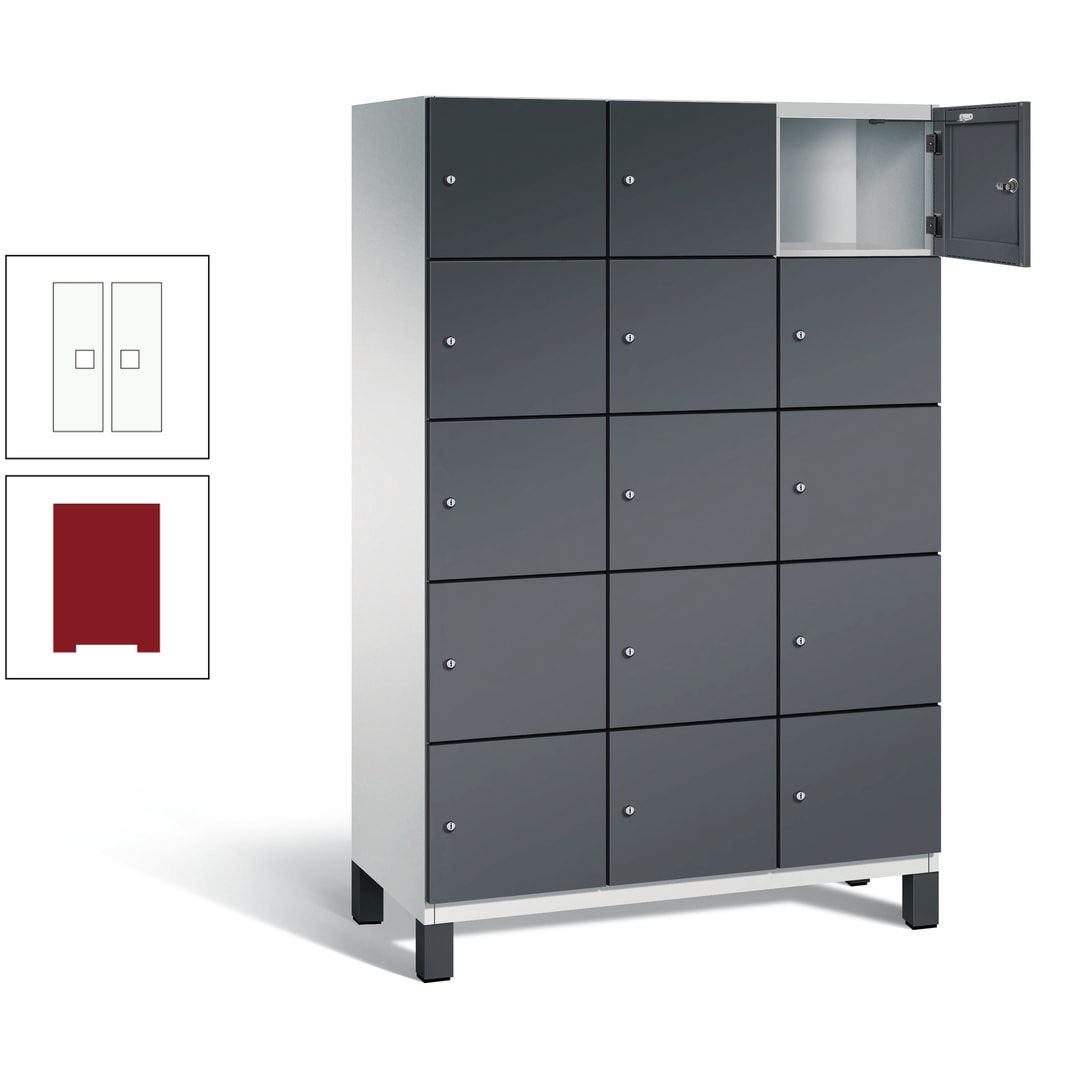 Fächerschrank, Stahlschrank, 15 Fächer, Türöffnungsbegrenzer, Füße, 1.980 x 1.200 x 525 mm (HxBxT), Korpus anthrazitgrau, Front anthrazitgrau