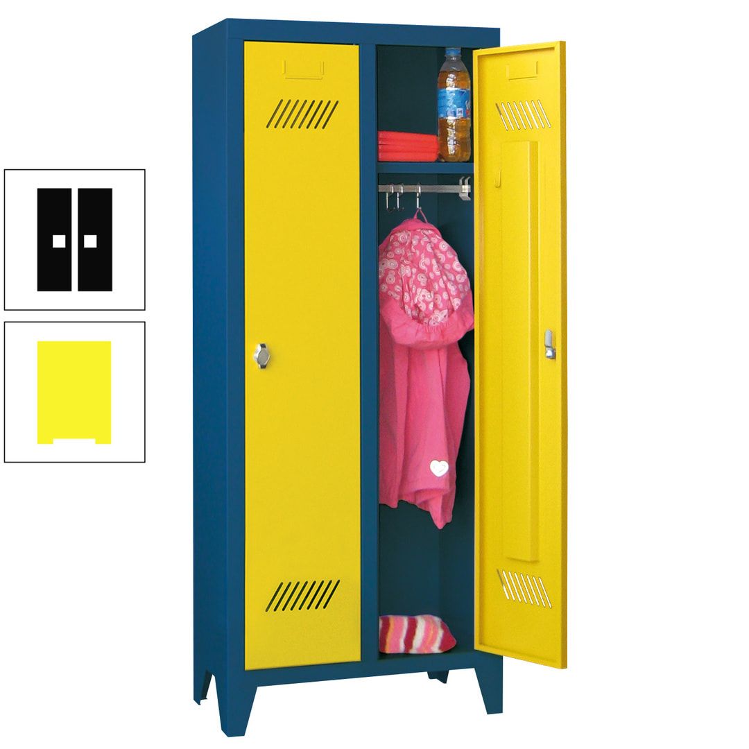 Spindschrank f. Kindergärten - mit Füßen - Höhe 1.300 mm - 2 Abteile a 250 mm - Zylinderschloss - anthrazitgrau