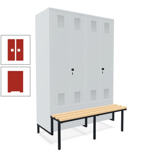 Doppel-Spind, Garderobenschrank, Buche Sitzbank integriert, 4 Abteile 300 mm, Korpus anthrazitgrau, Tür anthrazitgrau, 1.850 x 1.200 x 815 mm (HxBxT)