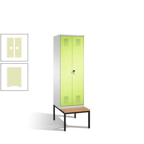 Doppel-Spind, Garderobenschrank, Buche Sitzbank untergebaut, 2 Abteile a 300 mm, Korpus anthrazitgrau, Tür anthrazitgrau, 2.090 x 600 x 815 mm (HxBxT)