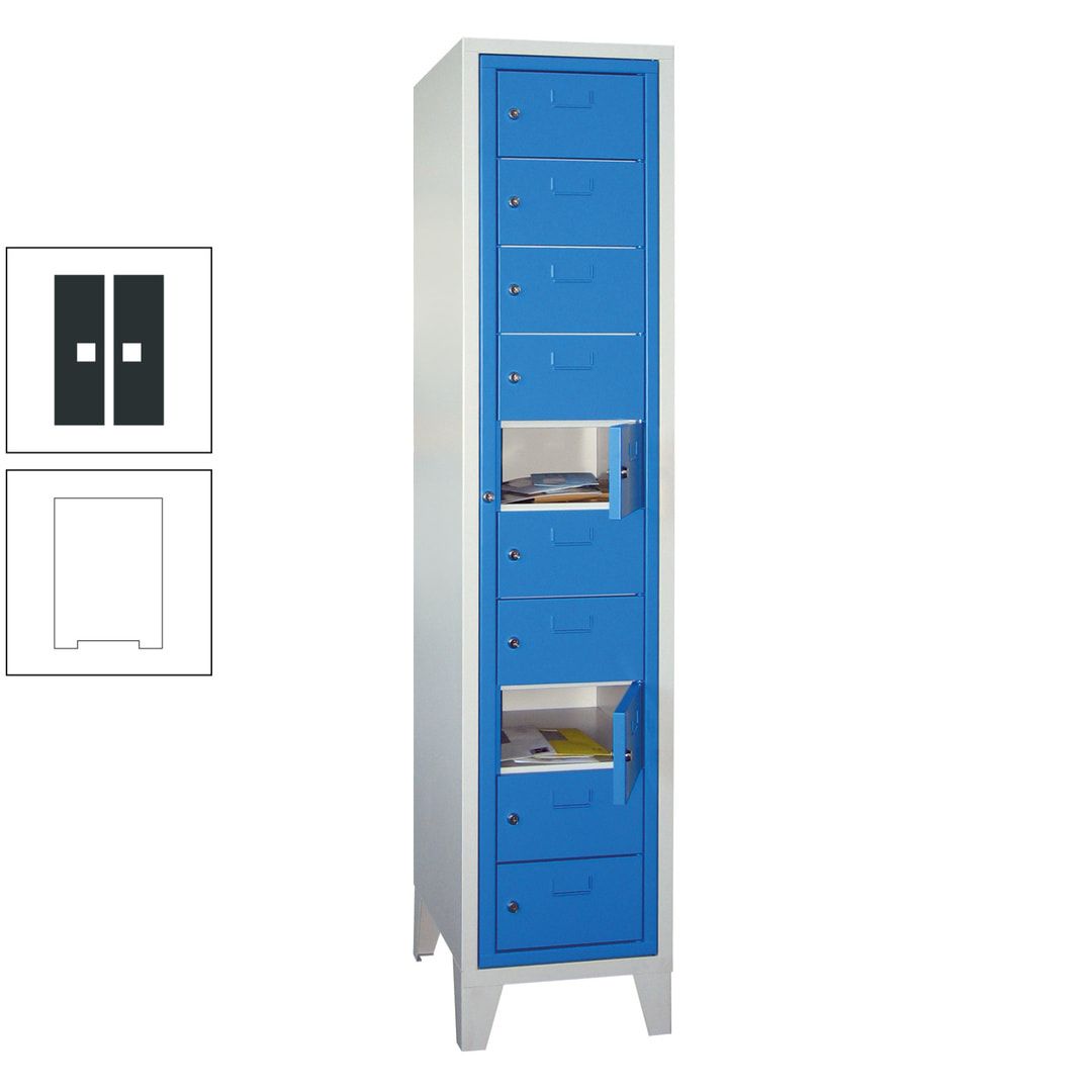 Schließfachschrank - Wäscheausgabeschrank - 10 Fächer a 315 mm - 1.850x400x500 mm (HxBxT) - Füße - Zylinderschloss - anthrazitgrau