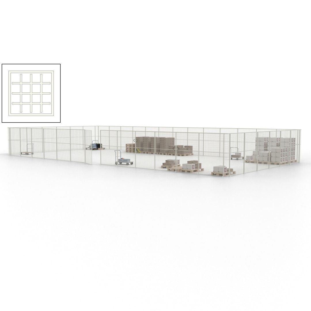 Maschinen Schutzgitter - Hallentrennwand - Sicherheitszaun - Tür - 57 m - 2.200 x 19.900 x 9.400 mm (HxBxT) - enzianblau