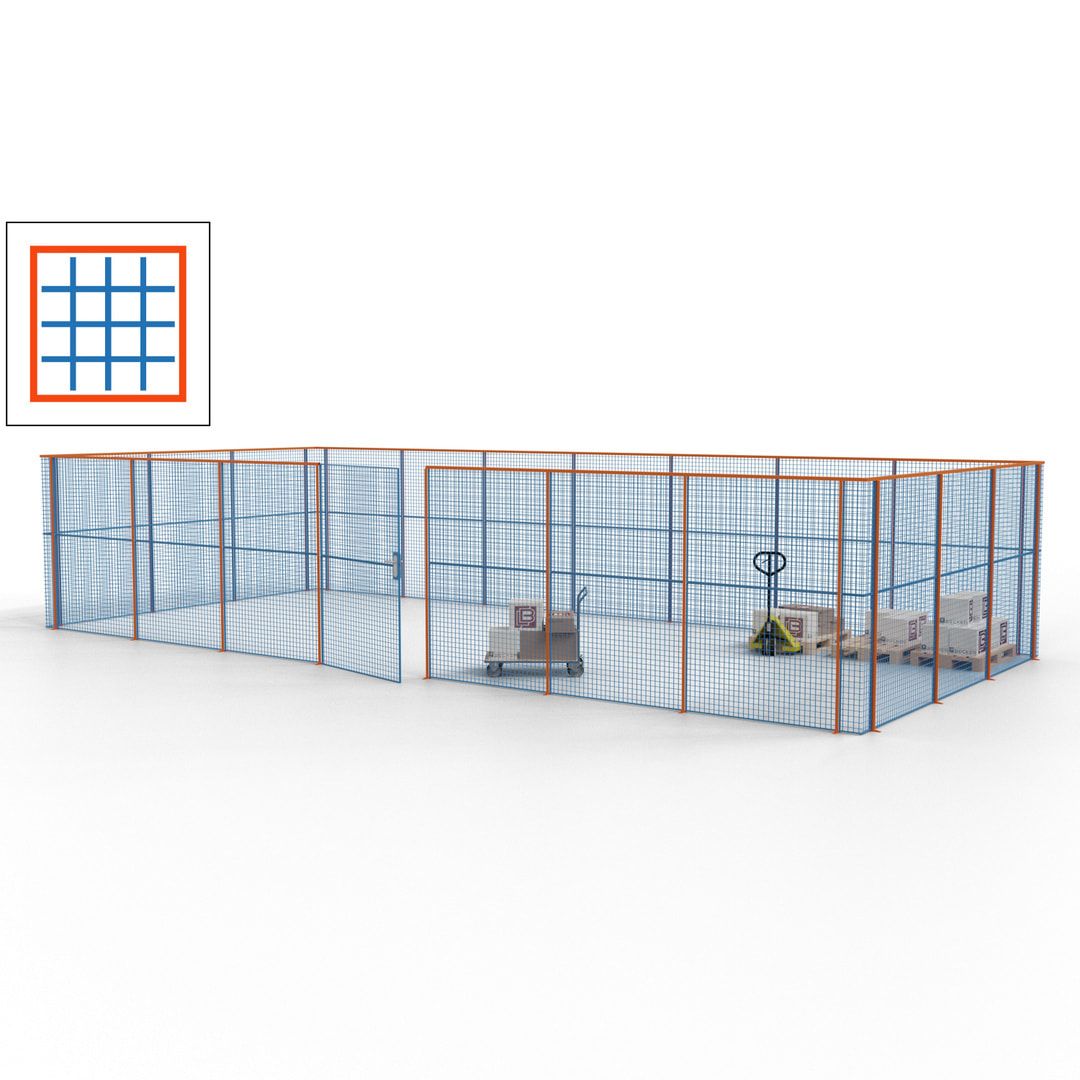 Hallentrennwand - Flügeltür, Gitter - 19 Gitterwände - 2.200 x 10.900 x 4.900 mm (HxBxT) - Perlweiß/reinorange