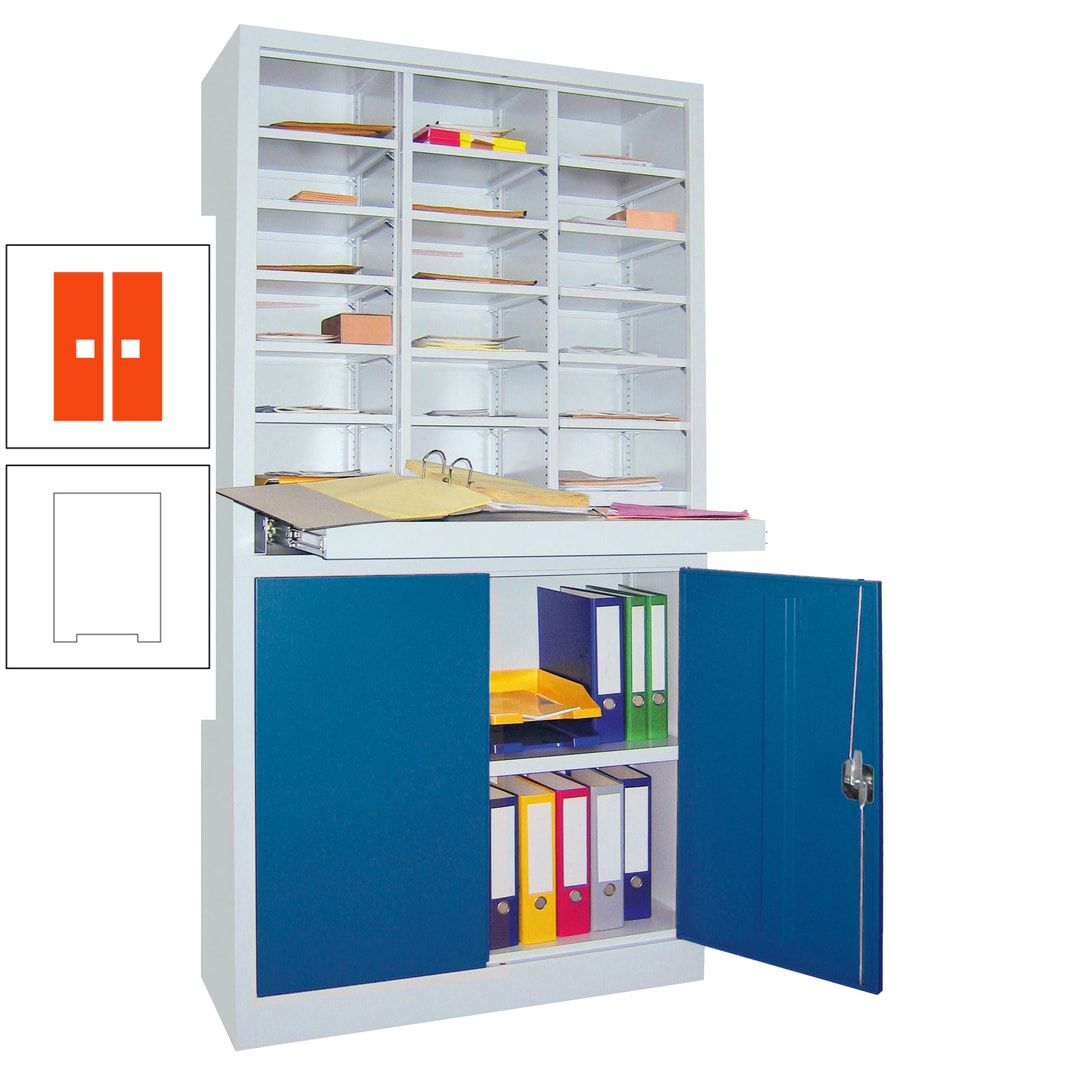 Aktenschrank - Büroschrank mit Sortierstation - 18 Fächer Ordnungsregal - Ausziehboden - 1.950 x 1.000 x 400 mm (HxBxT) - anthrazitgrau