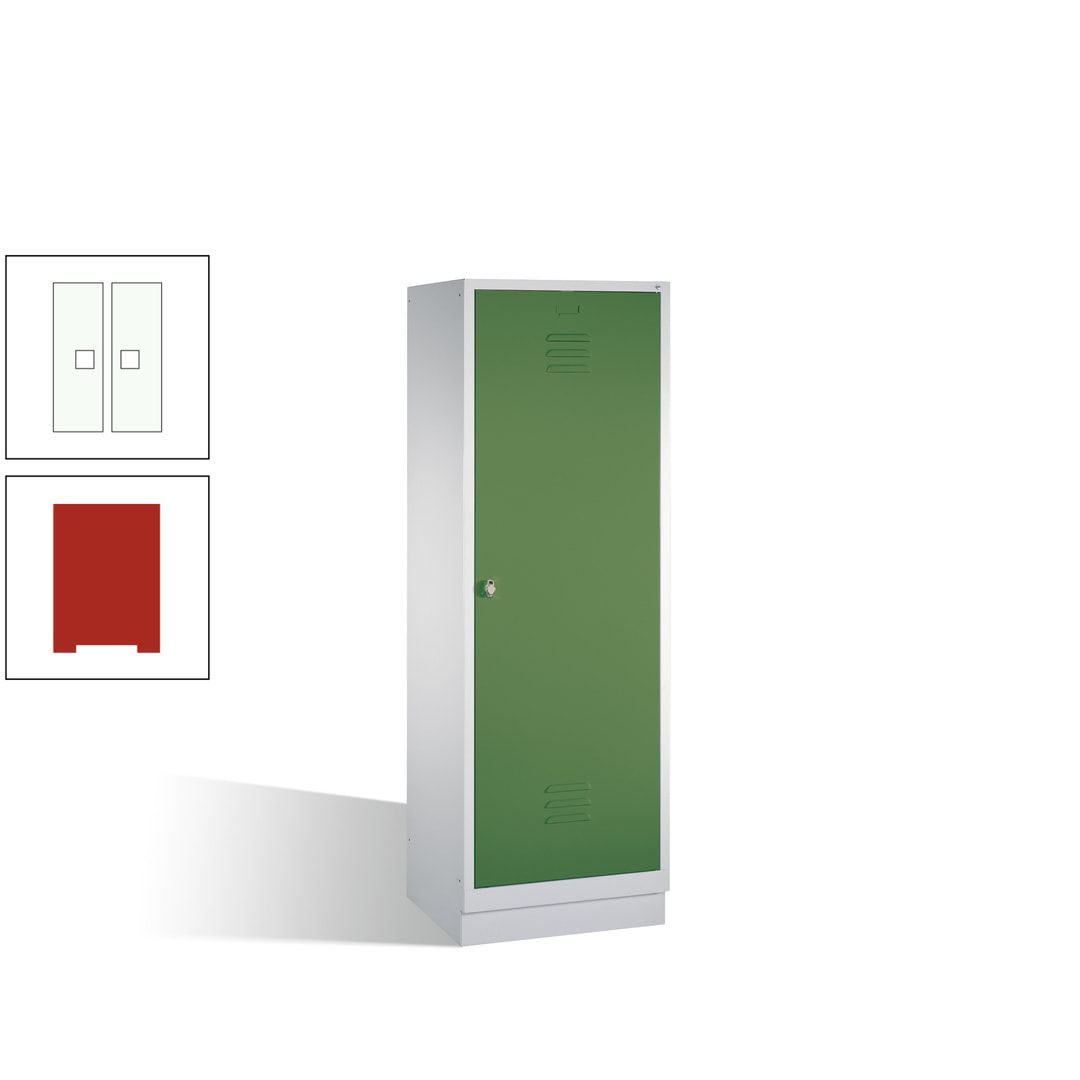 Doppel-Spind mit Großtür, Garderobenschrank mit Sockel, 2 Abteile a 300 mm, Korpus anthrazitgrau, Tür anthrazitgrau, 1.800 x 610 x 500 mm (HxBxT)