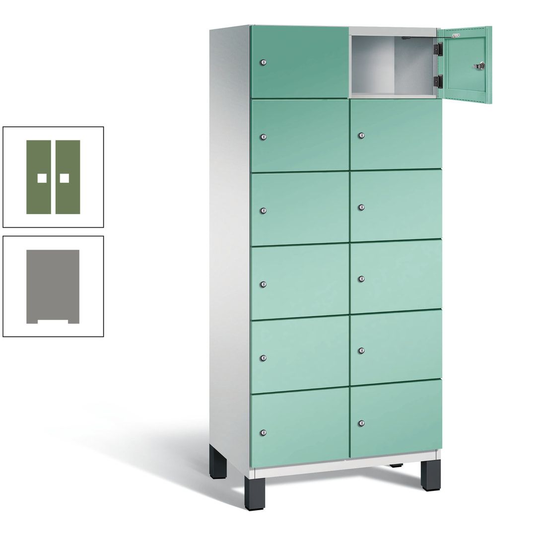 Fächerschrank, Stahlschrank, 12 Fächer, Türöffnungsbegrenzer, Füße, 1.980 x 800 x 525 mm (HxBxT), Korpus anthrazitgrau, Front anthrazitgrau