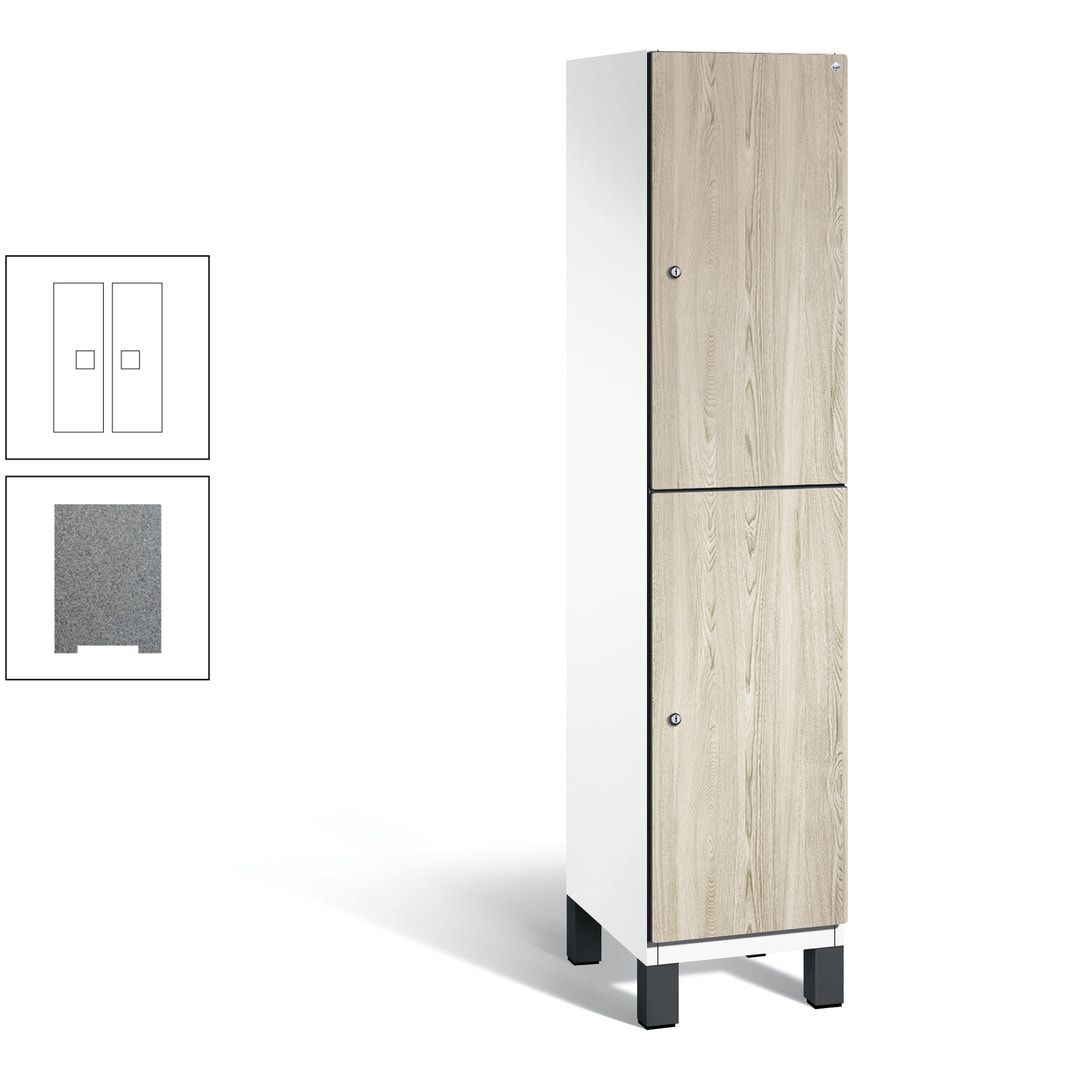 Fächerschrank, Garderobenschrank, mit Füßen, 1 Abteile, 1.980 x 400 x 525 mm (HxBxT), Korpus anthrazitgrau, Tür Donau-Ahorn
