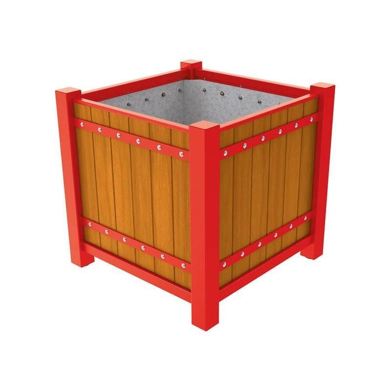 Pflanzbehälter, Pflanzgefäß, verzinkt, Eichenholzverkleidung, innen feuerverzinkt mit Verladungsgriffen, 960 x 1.060 x 1.060 mm (HxBxT), enzianblau