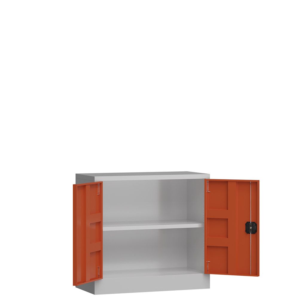 Aktenschrank, Büroschrank, abschließbar, Flügeltüren, 1 Fachboden, 750 x 800 x 380 mm (HxBxT), Stahl, Korpus und Türen lichtgrau