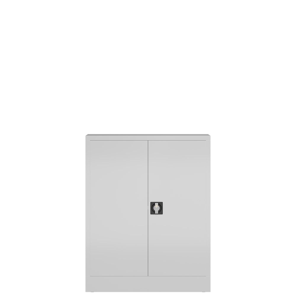 Aktenschrank, Büroschrank, abschließbar, Flügeltüren, 2 Fachböden, 1.200 x 920 x 420 mm (HxBxT), Stahl, Korpus und Türen lichtgrau
