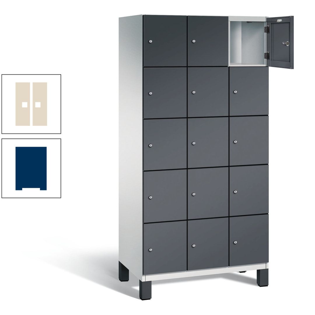 Fächerschrank, Stahlschrank, 15 Fächer, Türöffnungsbegrenzer, Füße, 1.980 x 900 x 525 mm (HxBxT), Korpus anthrazitgrau, Front anthrazitgrau