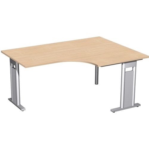 Eckschreibtisch, Eckteil 800 mm, Ecke rechts, Füße einseitig verkürzt, C-Fuß Pro, 720 x 1.600 x 1.200 mm (HxBxT), Gestell silber, Dekor Ahorn