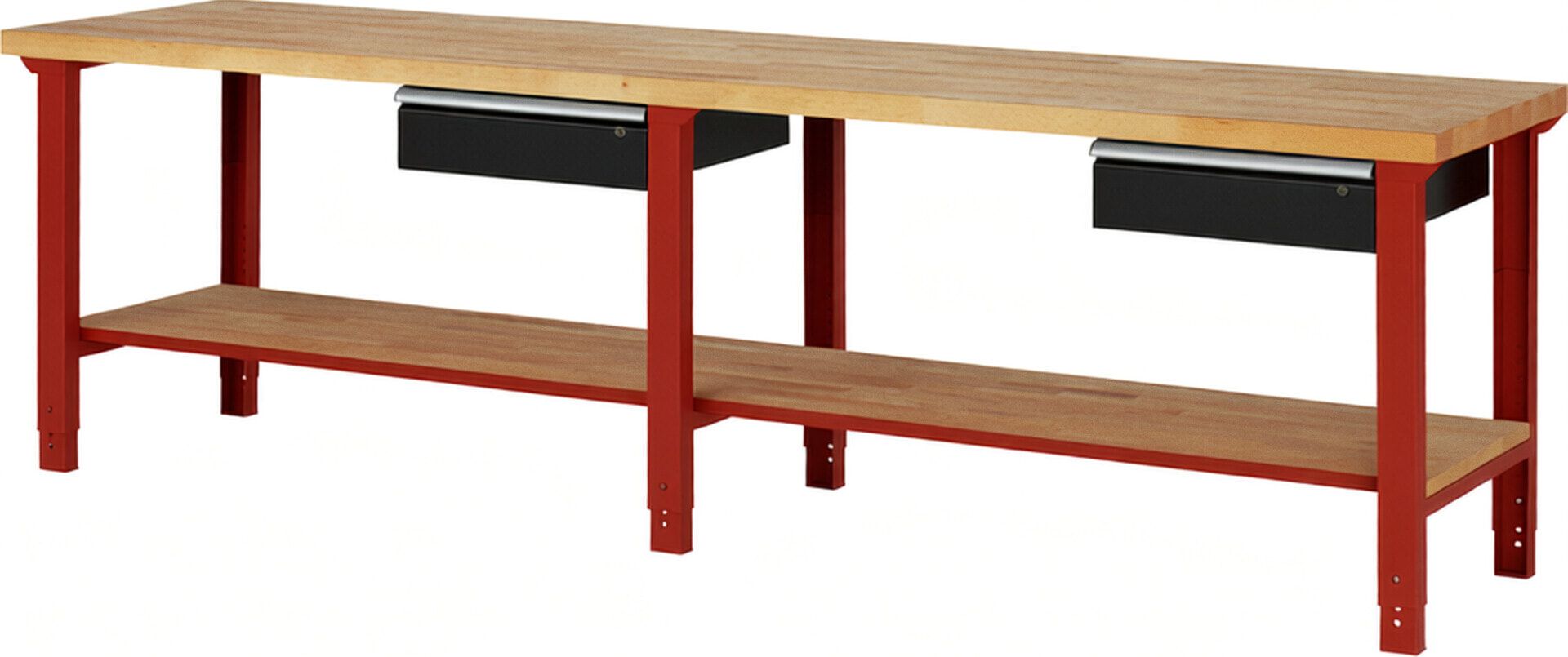 Werkbank mit Ablage - 2 Schubladen - 150:2 - höhenverstellbar 790 - 1.140 mm - 3.000 x 700 mm (BxT) - 750 kg - Buche - Anthrazitgrau