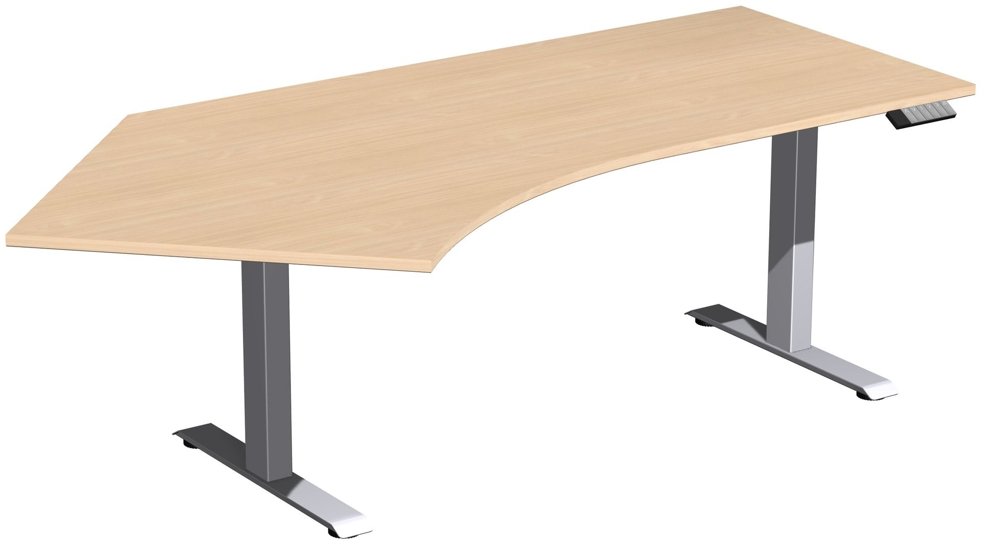 Winkelschreibtisch, Winkel links, Elevate Basic, elektronisch höhenverstellbar, 730 - 1.230 x 2.166 x 1.130 mm (HxBxT), Gestell anthrazit, Dekor Ahorn
