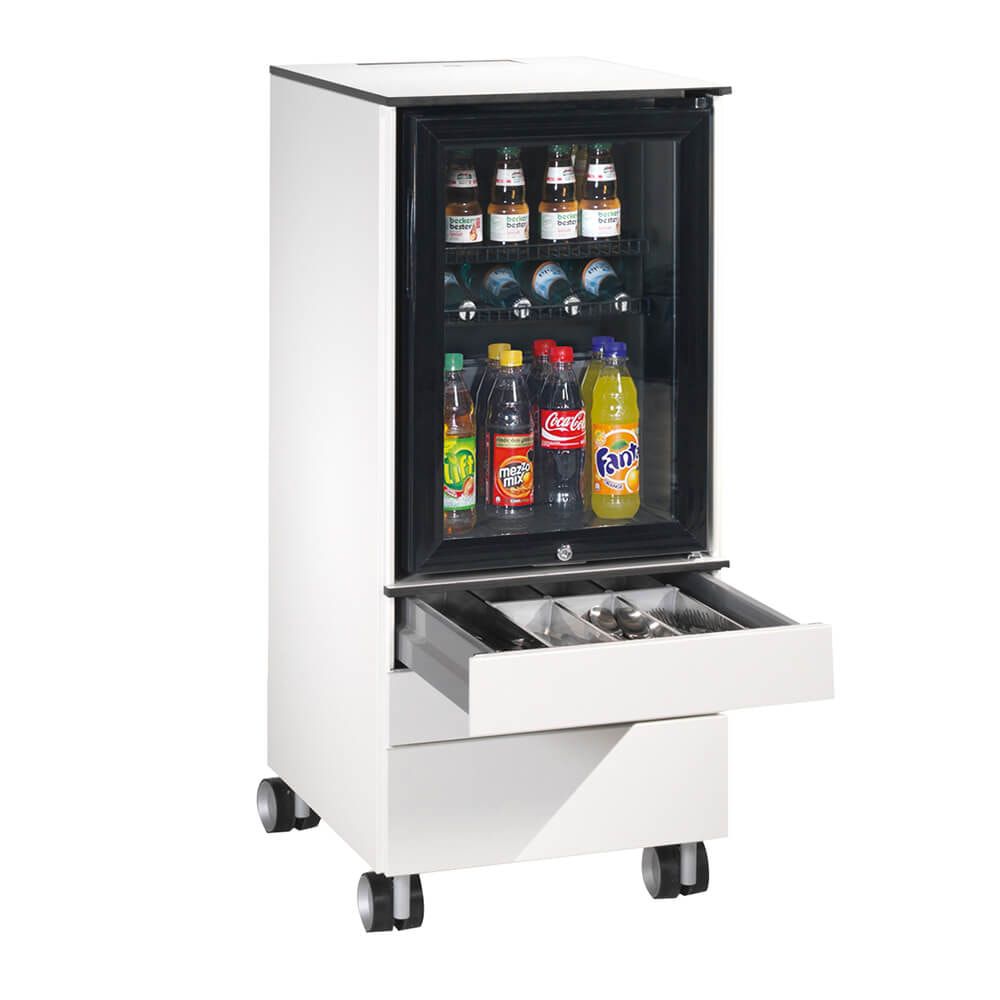 Kühlschrank Caddy, Konferenzboy, Minibar für Besprechungsraum, Servicewagen, 230 V, 3 Schubladen, Farbe schwarzgrau ,1.157 x 500 x 600 mm (HxBxT)