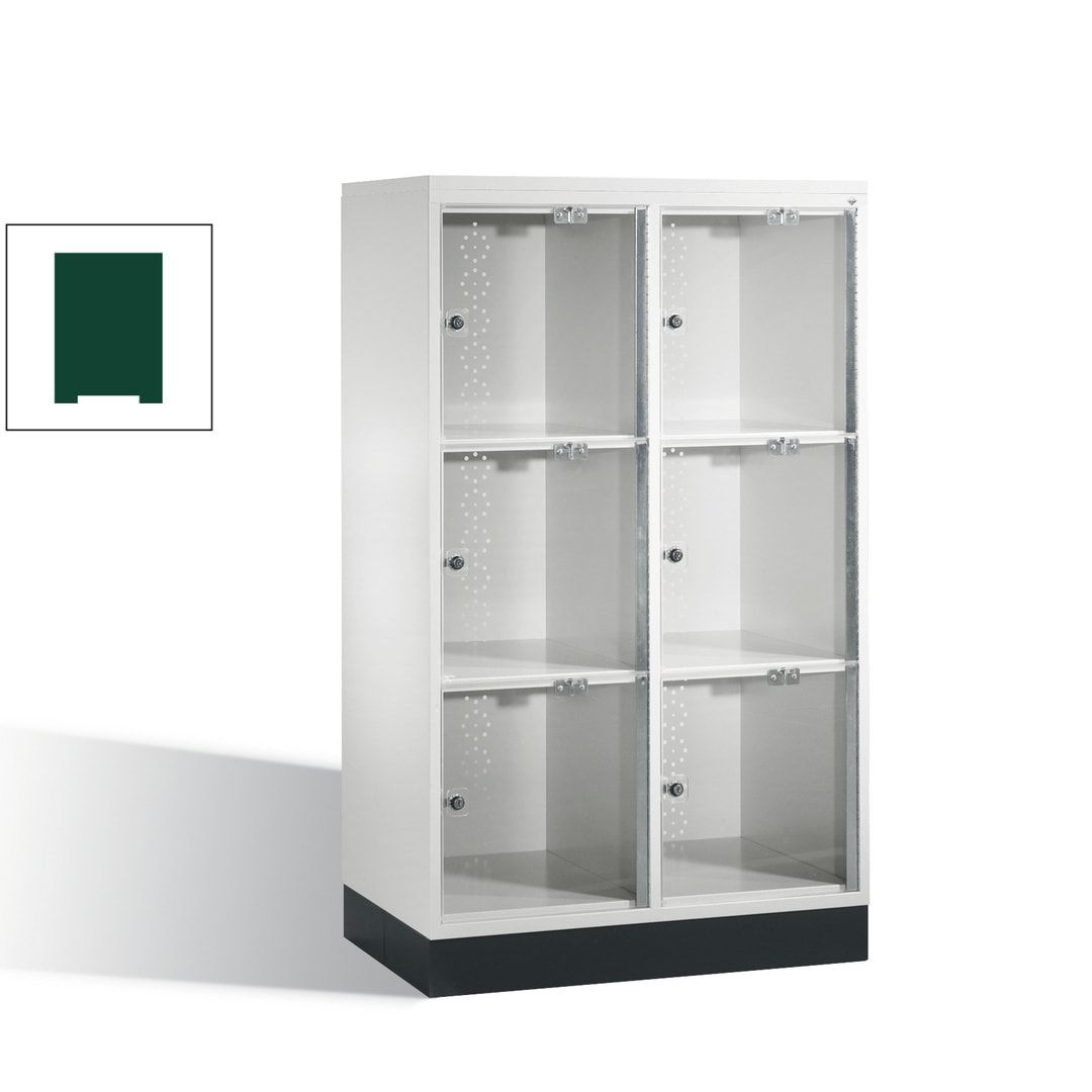 Schließfachschrank, Fächerschrank mit Türen aus Acrylglas, 2 Abteile, 6 Fächer, Zylinderschloss, 1.370 x 820 x 500 mm (HxBxT), Korpus anthrazitgrau