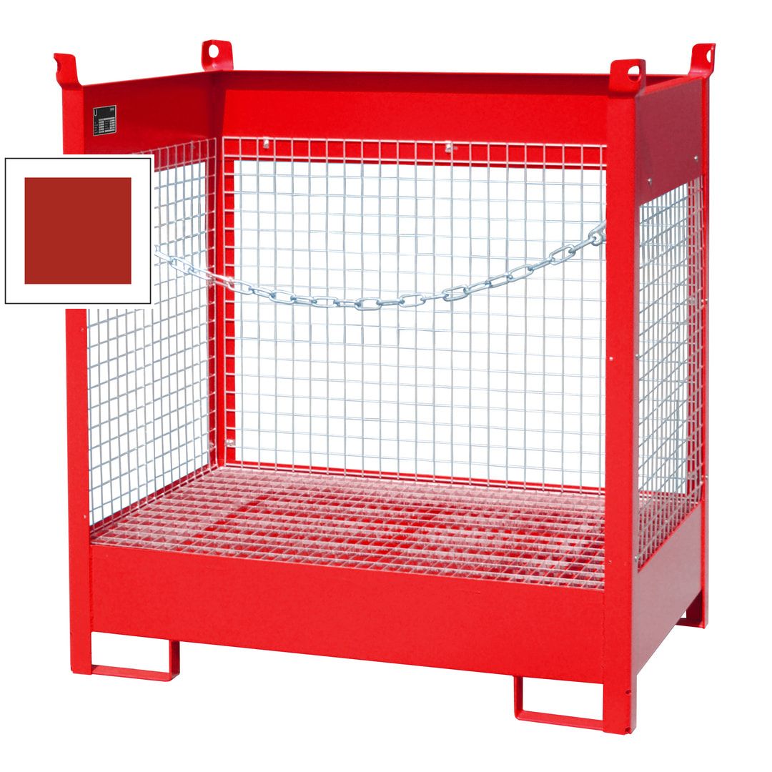 Fass-Stapelpalette - für 2 x 200-l-Fässer - Volumen 210 l - 1.495 x 1.410 x 920 mm (HxBxT) - Drahtgitterwände - feuerrot