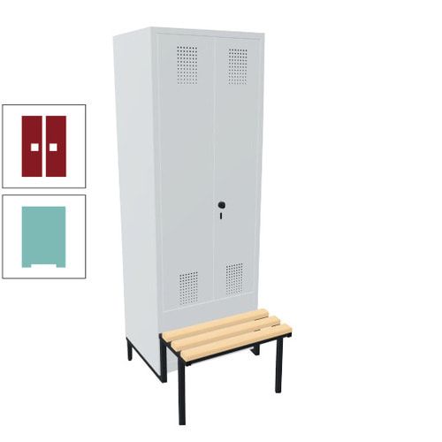 Doppel-Spind, Garderobenschrank, Buche Sitzbank integriert, 2 Abteile a 400 mm, Korpus anthrazitgrau, Tür anthrazitgrau, 1.850 x 800 x 815 mm (HxBxT)