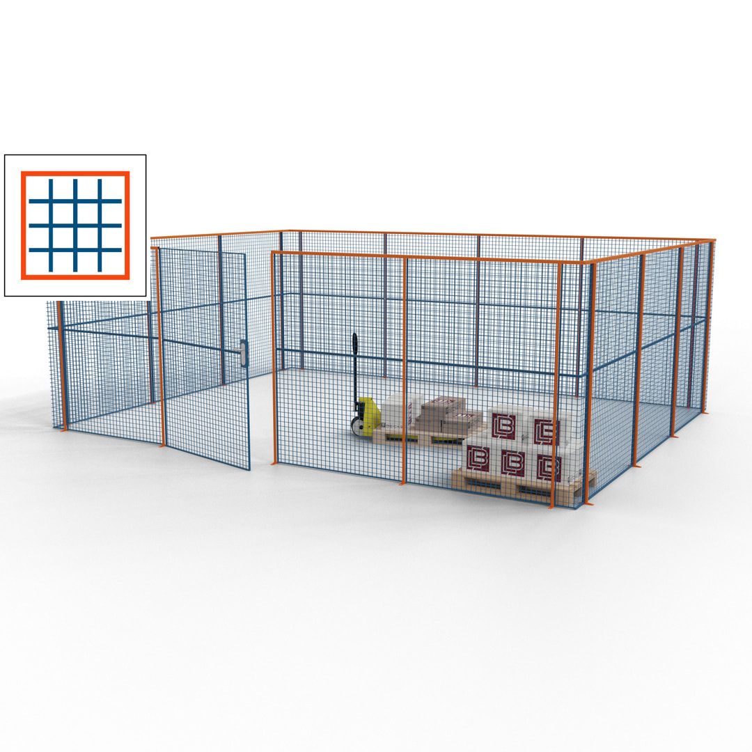 Maschinen Schutzgitter - Hallentrennwand - Sicherheitszaun - Tür - 21 m - 2.200 x 6.400 x 4.900 mm (HxBxT) - enzianblau