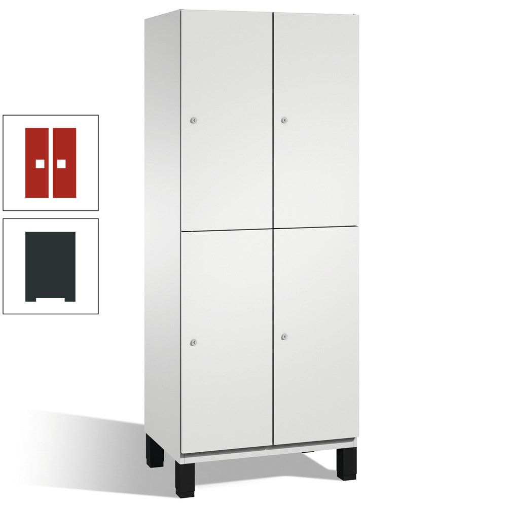 Fächerschrank, Stahlschrank, doppelstöckig, 4 Fächer, Füße, Korpus anthrazitgrau, Tür anthrazitgrau, 1.980 x 600 x 525 mm (HxBxT)