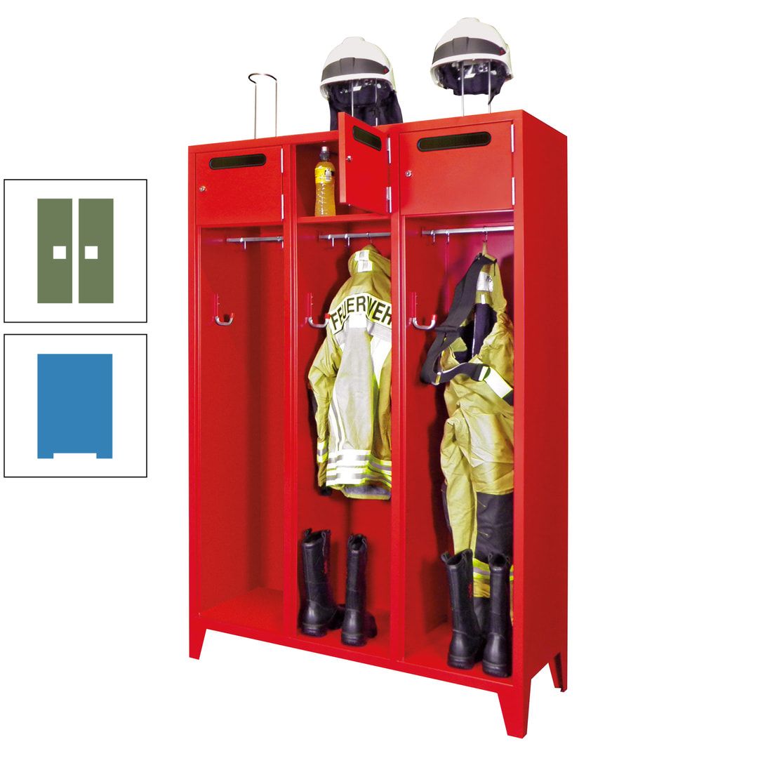 Feuerwehrschrank - 3 Abteile - Ablagefach mit Tür, Einwurfschlitz - 2.100 x 1.230 x 500 mm (HxBxT) - anthrazitgrau