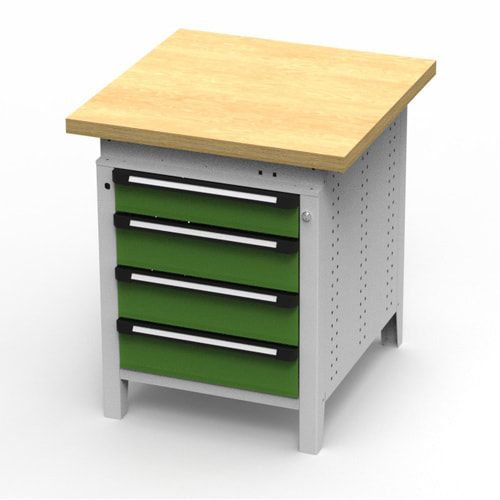 OTTOKIND Werkbank - Arbeitsplatte bündig - 850 x 605 x 750 mm (HxBxT) - 4 Schubladen - lichtgrau
