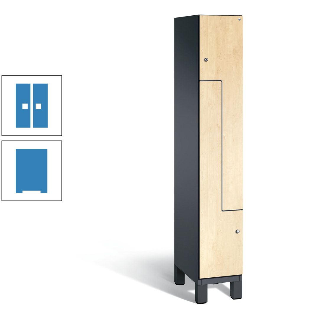 Z-Garderobenspind mit Füßen, 2 Personen, 1.980 x 300 x 525 mm (HxBxT), Korpus anthrazitgrau, Tür anthrazitgrau