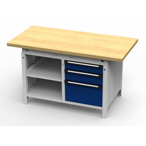 OTTOKIND Werkbank - bündige Arbeitsplatte - 850 x 1.150 x 750 mm (HxBxT) - 3 Schubladen - 2 Ablageböden - lichtgrau