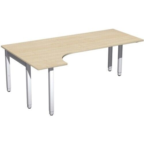 Eckschreibtisch, Ecke links, Füße einseitig verkürzt, 4-Fuß Quadrat Pro, höhenverstellbar, 680-800 x 1.600 x 1.200 mm (HxBxT), Dekor Ahorn