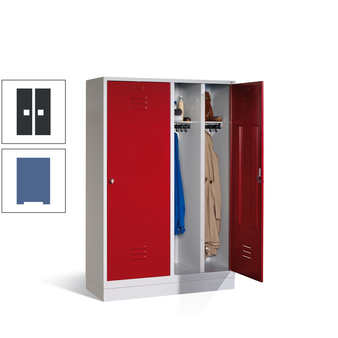 Doppel-Spind mit Großtüren, Garderobenschrank mit Sockel, 4 Abteile a 300 mm, Korpus anthrazitgrau, Tür anthrazitgrau, 1.800 x 1.190 x 500 mm (HxBxT)