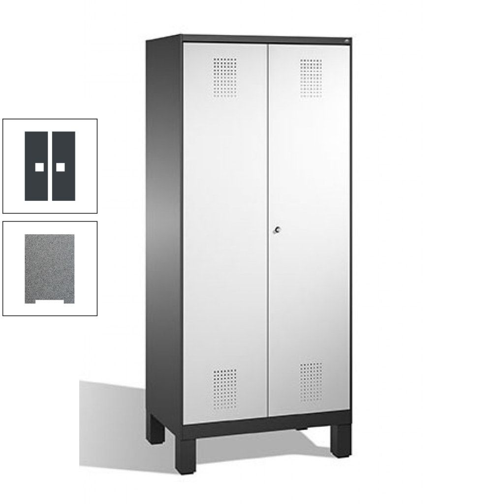 Mehrzweckschrank, Doppeltüren, auf Füßen, 2 Abteile a 400 mm, Korpus anthrazitgrau, Tür anthrazitgrau, 1.850 x 800 x 500 mm (HxBxT)