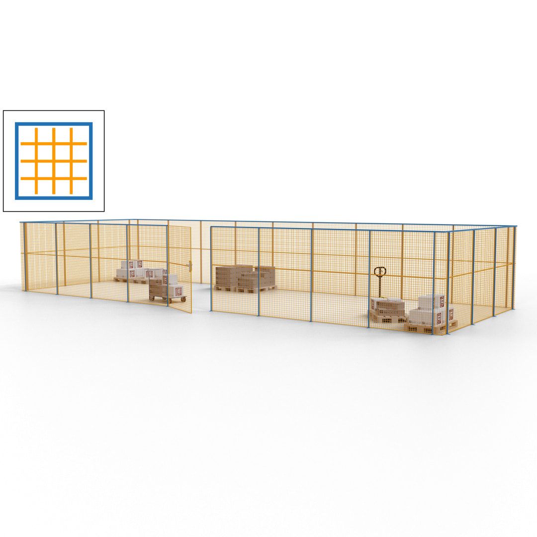Maschinen Schutzgitter - Hallentrennwand - Sicherheitszaun - Tür - 36 m - 2.200 x 13.900 x 4.900 mm (HxBxT) - enzianblau