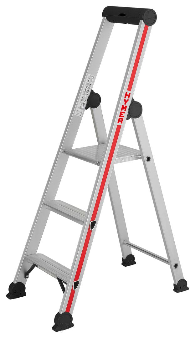 Einseitige Stufenstehleiter - zuklappbare Ablageschale mit Eimerhaken - rutschfester Stand - Aluleiter - 1.370 mm
