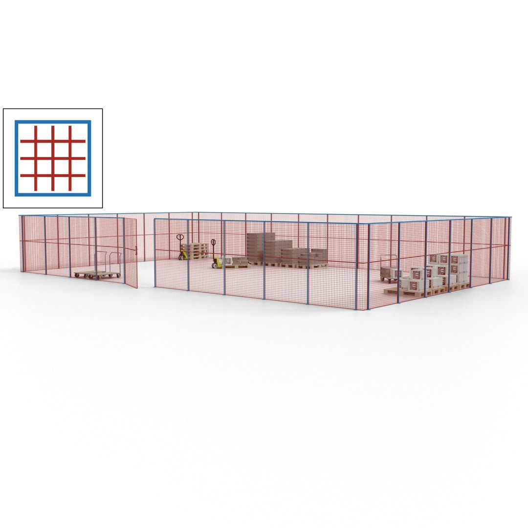 Maschinen Schutzgitter - Hallentrennwand - Sicherheitszaun - Tür - 48 m - 2.200 x 15.400 x 9.400 mm (HxBxT) - enzianblau