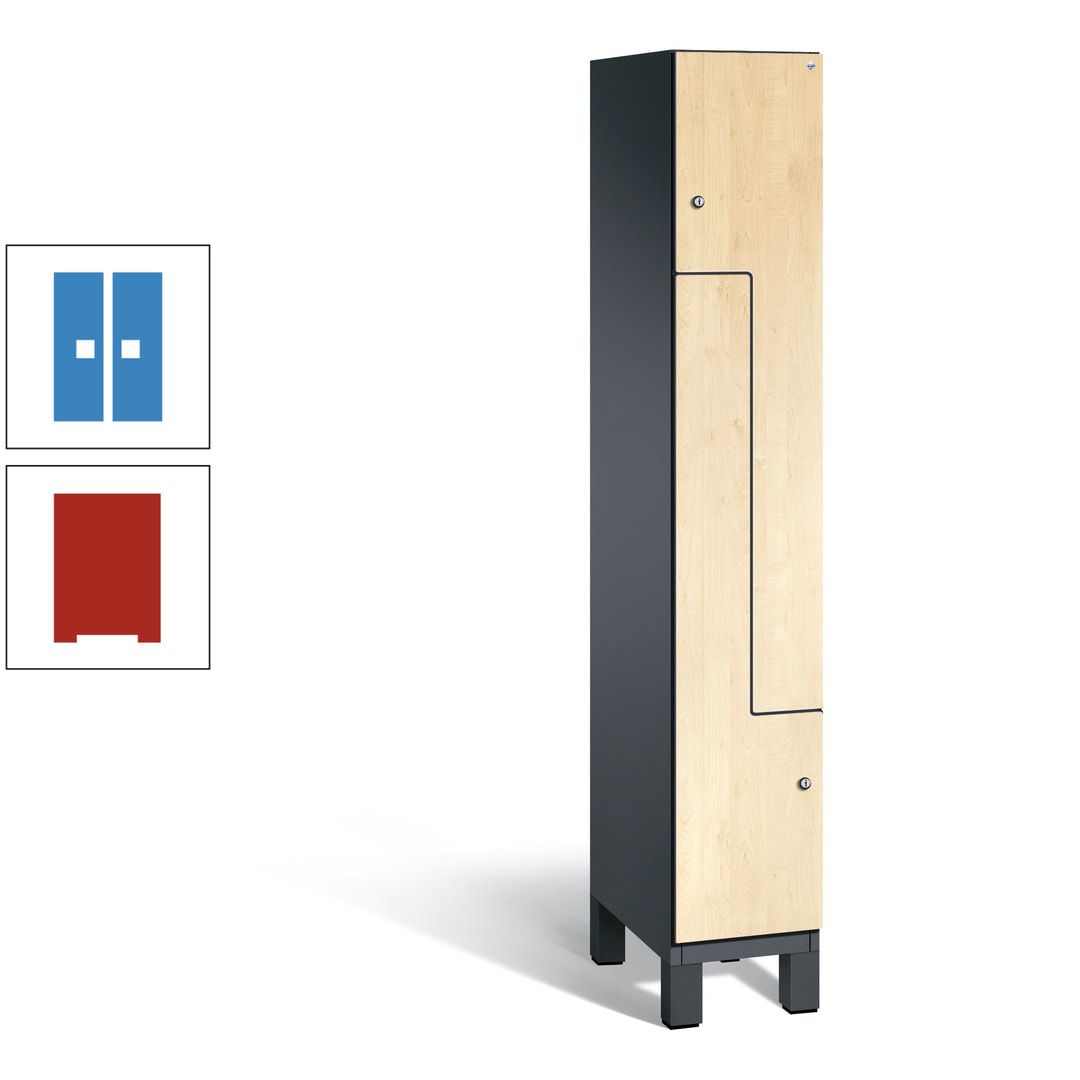 Z-Garderobenspind mit Füßen, 2 Personen, 1.980 x 300 x 525 mm (HxBxT), Korpus anthrazitgrau, Tür anthrazitgrau
