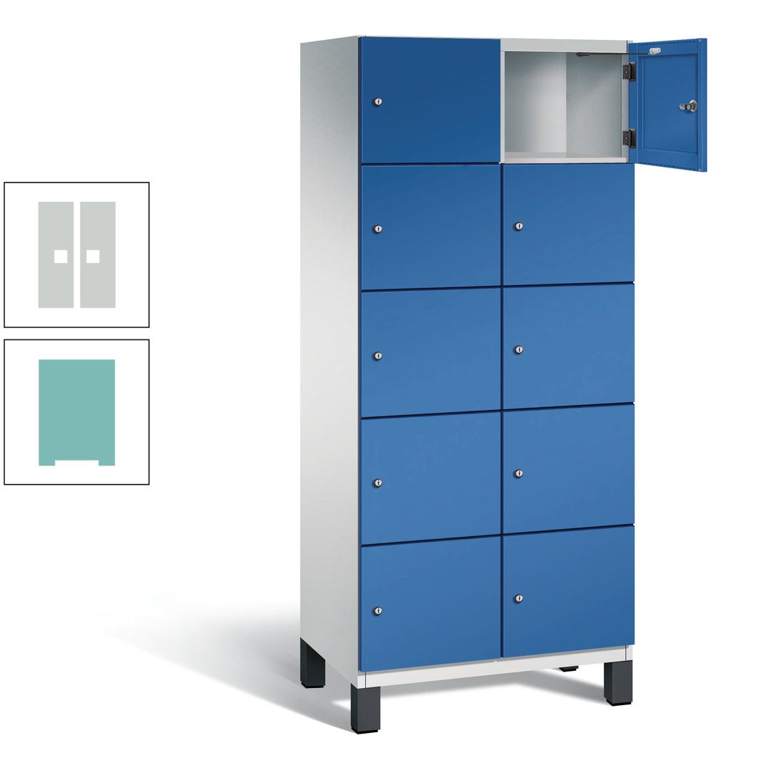 Fächerschrank, Stahlschrank, 10 Fächer, Türöffnungsbegrenzer, Füße, 1.980 x 800 x 525 mm (HxBxT), Korpus anthrazitgrau, Front anthrazitgrau