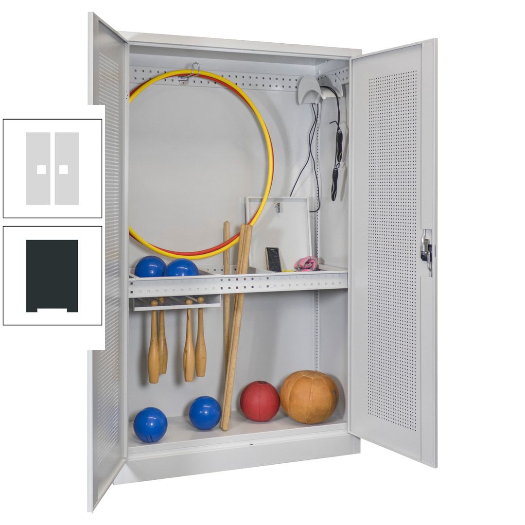 Sportschrank - Lochfeldtüren - Variante 1 - 1.950x1.200x500 mm (HxBxT) - anthrazitgrau