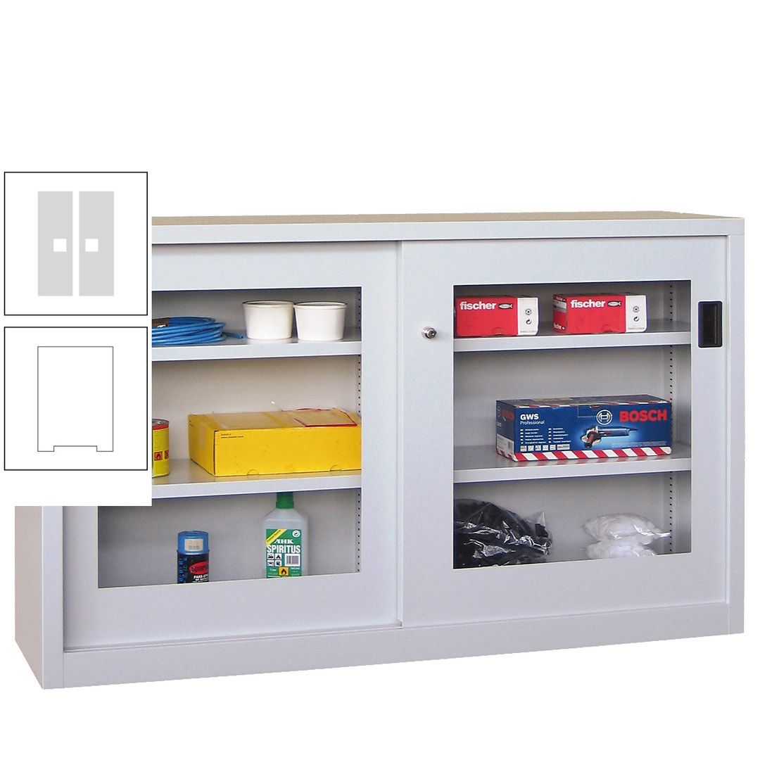 Schiebetürenschrank - Sichtfenstertüren - 1.000x1.500x600 mm (HxBxT) - 4 Böden, verzinkt - Zylinderschloss - anthrazitgrau